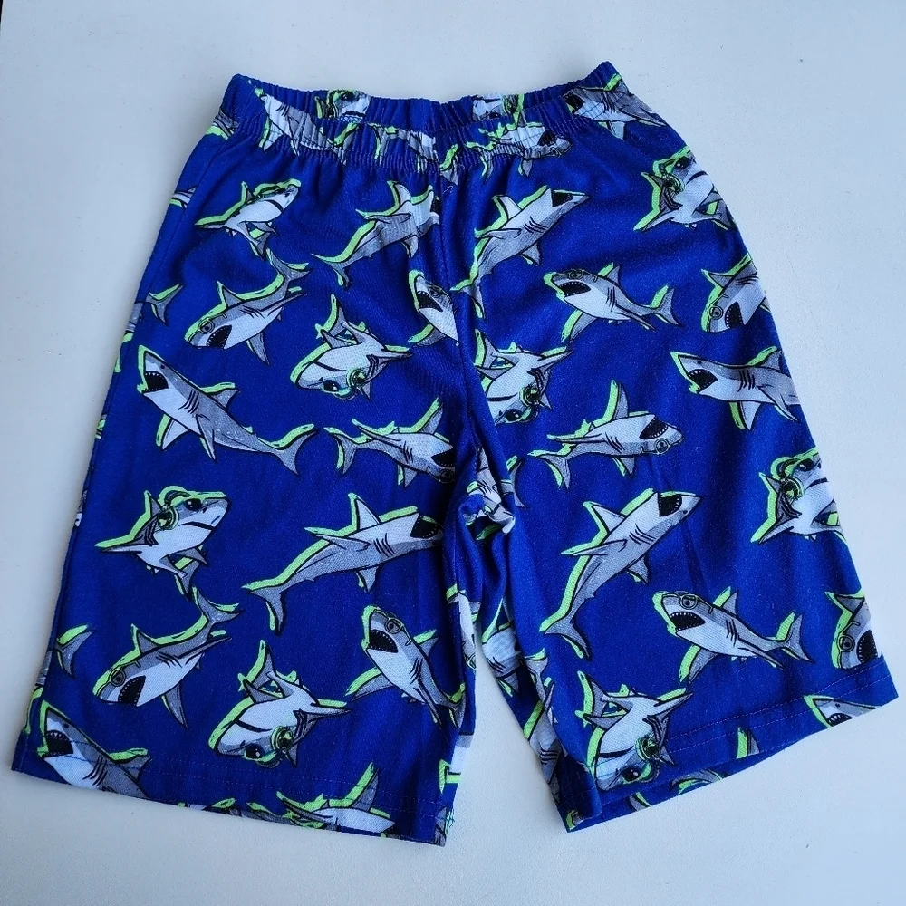 Wonder Nation Boys Pajama Shorts Sleep Set 2-Piece Set Blue Gray Sharks Fleece 8